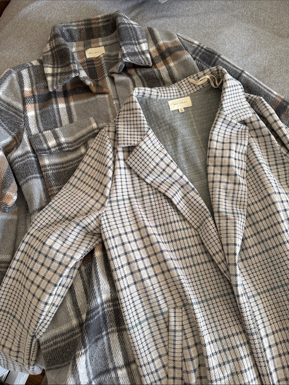 MELLODAY Plaid Trench Coat Set in Gray & Cream